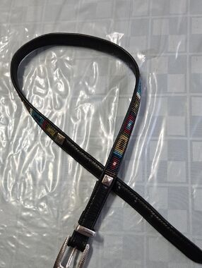 Brighton Womens Black Leather Belt with Silver-Tone Buckle Southwestern